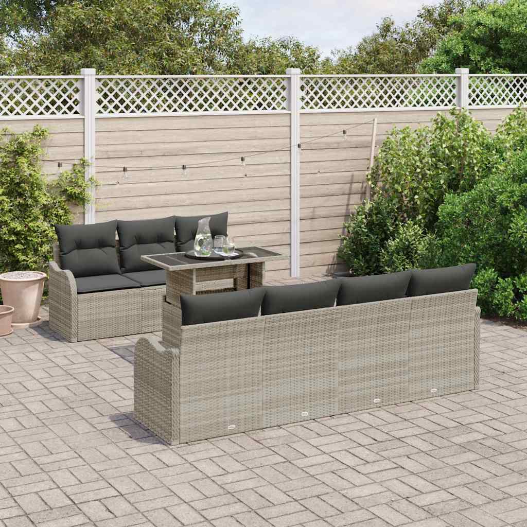 Garten-Sofa-Set mit Kissen 8 pcs Hellgrau Poly Rattan